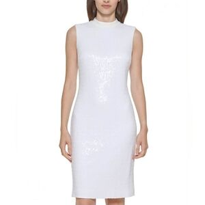 Calvin Klein White sequin midi collared dress -NWT- size 14